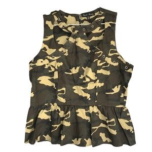 Last Kiss Cutaway Peplum Camo Shirt New No Tags